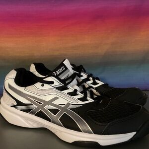 ASICS Upcourt Volleyball Shoes Black Silver White Womens 8 Athletic Sneakers